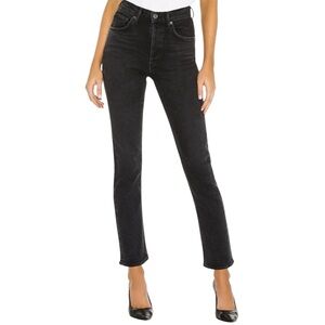 Agolde Riley High Rise Straight Crop in Panoramic Black Button Fly Sz 34